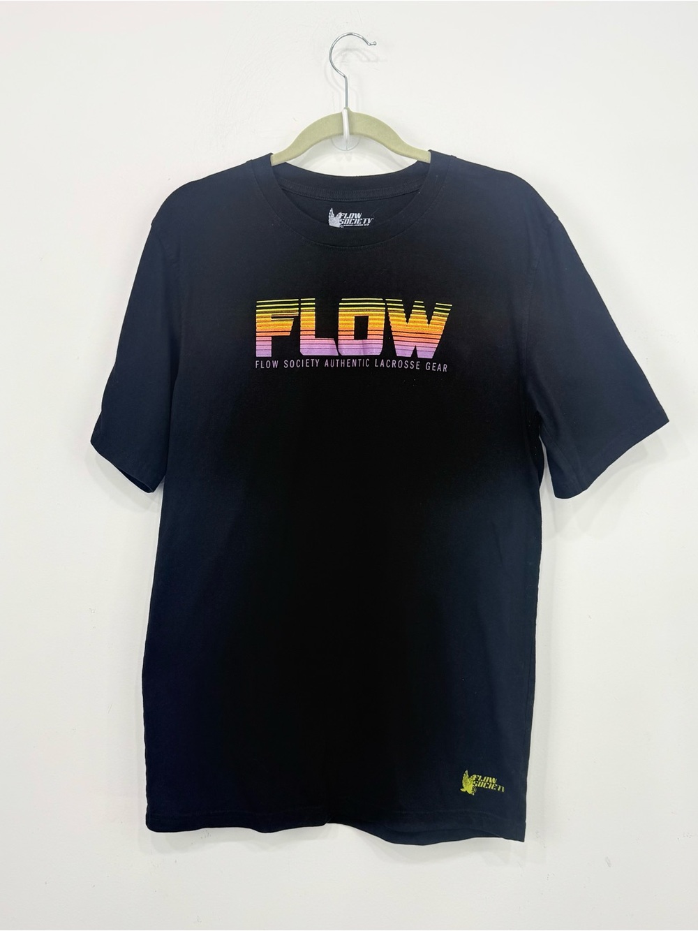 Flow Society Black Colorful FLOW and Bird Graphic LaCrosse Gear T Shirt